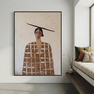 Minimalist Beige Female Portrait Painting | Abstract Modern Canvas #AA012