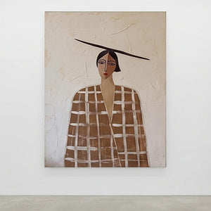Minimalist Beige Female Portrait Painting | Abstract Modern Canvas #AA012