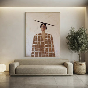 Minimalist Beige Female Portrait Painting | Abstract Modern Canvas #AA012