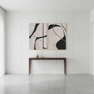 Modern Wabi Sabi Geometric Lines 3D Textured Diptych Oil Art #SS077