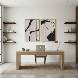 Modern Wabi Sabi Geometric Lines 3D Textured Diptych Oil Art #SS077