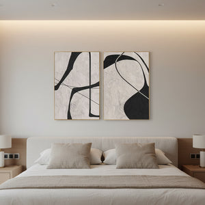 Modern Wabi Sabi Geometric Lines 3D Textured Diptych Oil Art #SS077