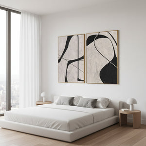Modern Wabi Sabi Geometric Lines 3D Textured Diptych Oil Art #SS077