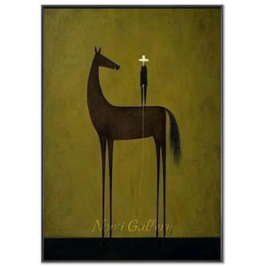 Handmade Minimalist Equestrian Oil Painting #SS326