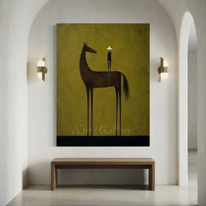 Handmade Minimalist Equestrian Oil Painting #SS326
