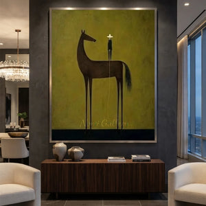 Handmade Minimalist Equestrian Oil Painting #SS326