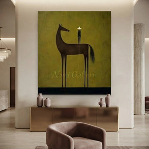 Handmade Minimalist Equestrian Oil Painting #SS326