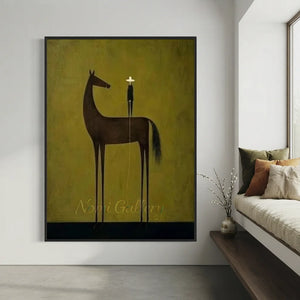 Handmade Minimalist Equestrian Oil Painting #SS326