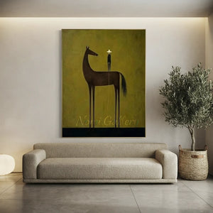 Handmade Minimalist Equestrian Oil Painting #SS326