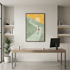 Minimalist Path to Sun Hand-Painted Textured Landscape Oil Painting #SS206