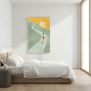 Minimalist Path to Sun Hand-Painted Textured Landscape Oil Painting #SS206