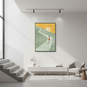 Minimalist Path to Sun Hand-Painted Textured Landscape Oil Painting #SS206