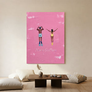 Minimalist Pink Swimmers Painting | Modern Impasto Wall Art #SS278