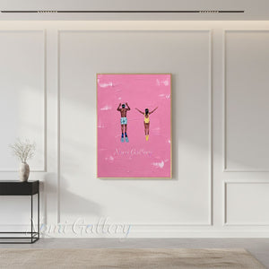 Minimalist Pink Swimmers Painting | Modern Impasto Wall Art #SS278