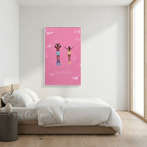 Minimalist Pink Swimmers Painting | Modern Impasto Wall Art #SS278