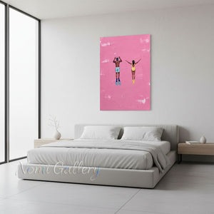Minimalist Pink Swimmers Painting | Modern Impasto Wall Art #SS278