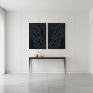 Minimalist Black Zen Texture 2-Piece Set Hand-Painted 3D Wall Art #SS100