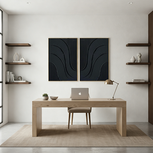 Minimalist Black Zen Texture 2-Piece Set Hand-Painted 3D Wall Art #SS100