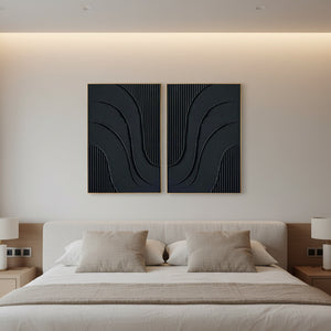 Minimalist Black Zen Texture 2-Piece Set Hand-Painted 3D Wall Art #SS100