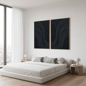 Minimalist Black Zen Texture 2-Piece Set Hand-Painted 3D Wall Art #SS100