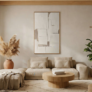 3D Heavy Impasto White Abstract Geometric Oil Painting #SS202