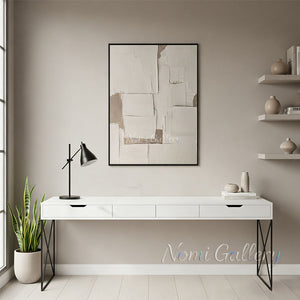 3D Heavy Impasto White Abstract Geometric Oil Painting #SS202