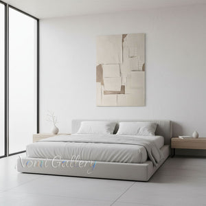 3D Heavy Impasto White Abstract Geometric Oil Painting #SS202