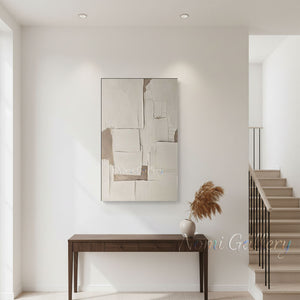 3D Heavy Impasto White Abstract Geometric Oil Painting #SS202