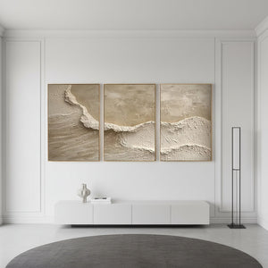 Hand-Painted Beach Wave Texture 3-Piece Abstract Ocean Wall Art #SS097