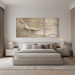 Hand-Painted Beach Wave Texture 3-Piece Abstract Ocean Wall Art #SS097