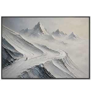 Textured Snowy Mountain Skiing Landscape Oil Painting #NM516
