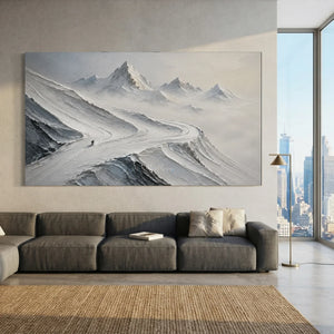 Textured Snowy Mountain Skiing Landscape Oil Painting #NM516