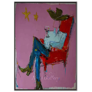 Relaxed Cowboy in Red Chair Abstract Art #NM407