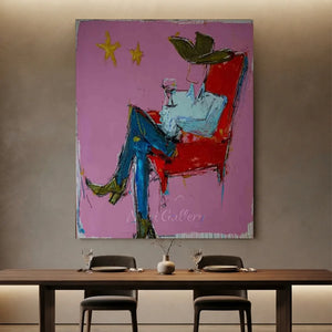 Relaxed Cowboy in Red Chair Abstract Art #NM407