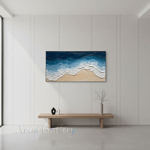 Abstract Ocean Waves Blue Canvas Wall Art #SS229