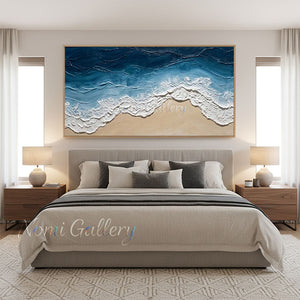 Abstract Ocean Waves Blue Canvas Wall Art #SS229