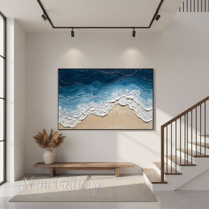 Abstract Ocean Waves Blue Canvas Wall Art #SS229