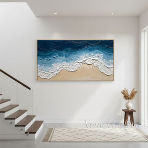 Abstract Ocean Waves Blue Canvas Wall Art #SS229
