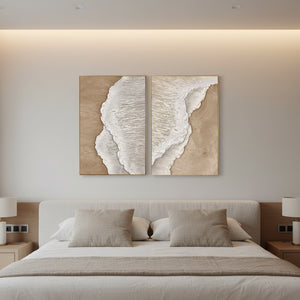 Hand-Painted Ocean Waves 3D Textured Diptych Abstract Art Set #SS078