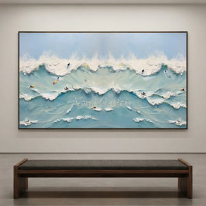 Textured Ocean Waves Surfing Art - Dynamic Blue Seascape #NM660