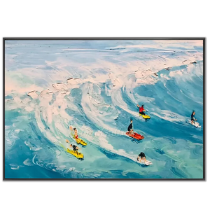 Dynamic Ocean Surfers Textured Oil Painting #NM661