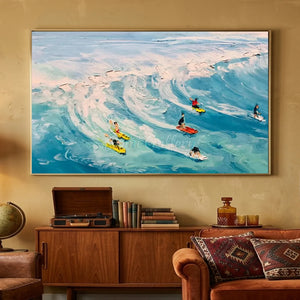 Dynamic Ocean Surfers Textured Oil Painting #NM661