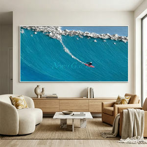 Textured Ocean Wave Surfing Art - Dynamic Blue & White #NM662