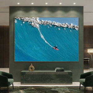 Textured Ocean Wave Surfing Art - Dynamic Blue & White #NM662