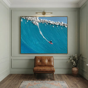 Textured Ocean Wave Surfing Art - Dynamic Blue & White #NM662