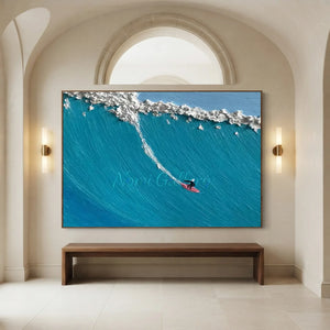 Textured Ocean Wave Surfing Art - Dynamic Blue & White #NM662