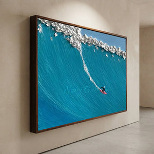 Textured Ocean Wave Surfing Art - Dynamic Blue & White #NM662