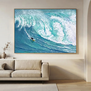 Crashing Wave Surfer Textured Oil Painting #NM663