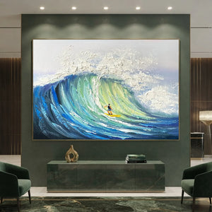 Dynamic Ocean Wave Surfer Art - Textured Canvas #NM665