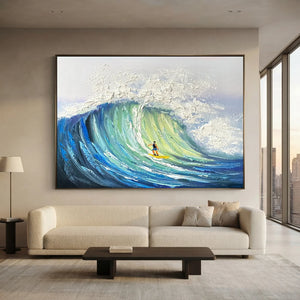 Dynamic Ocean Wave Surfer Art - Textured Canvas #NM665